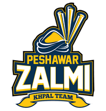 Logo of Peshawar Zalmi, featuring a stylized yellow turban and stumps on a blue and yellow background. The text reads Peshawar Zalmi with Khpal Team on a ribbon below. | jeetwinbet.com
