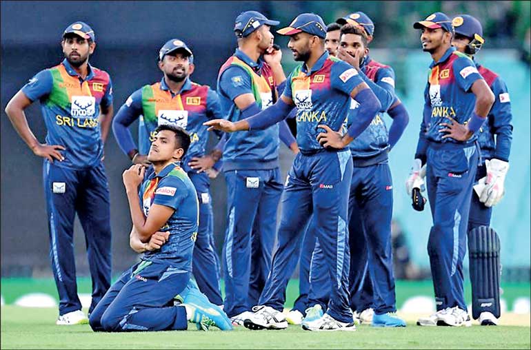 Sri Lankan cricket players in team discussion