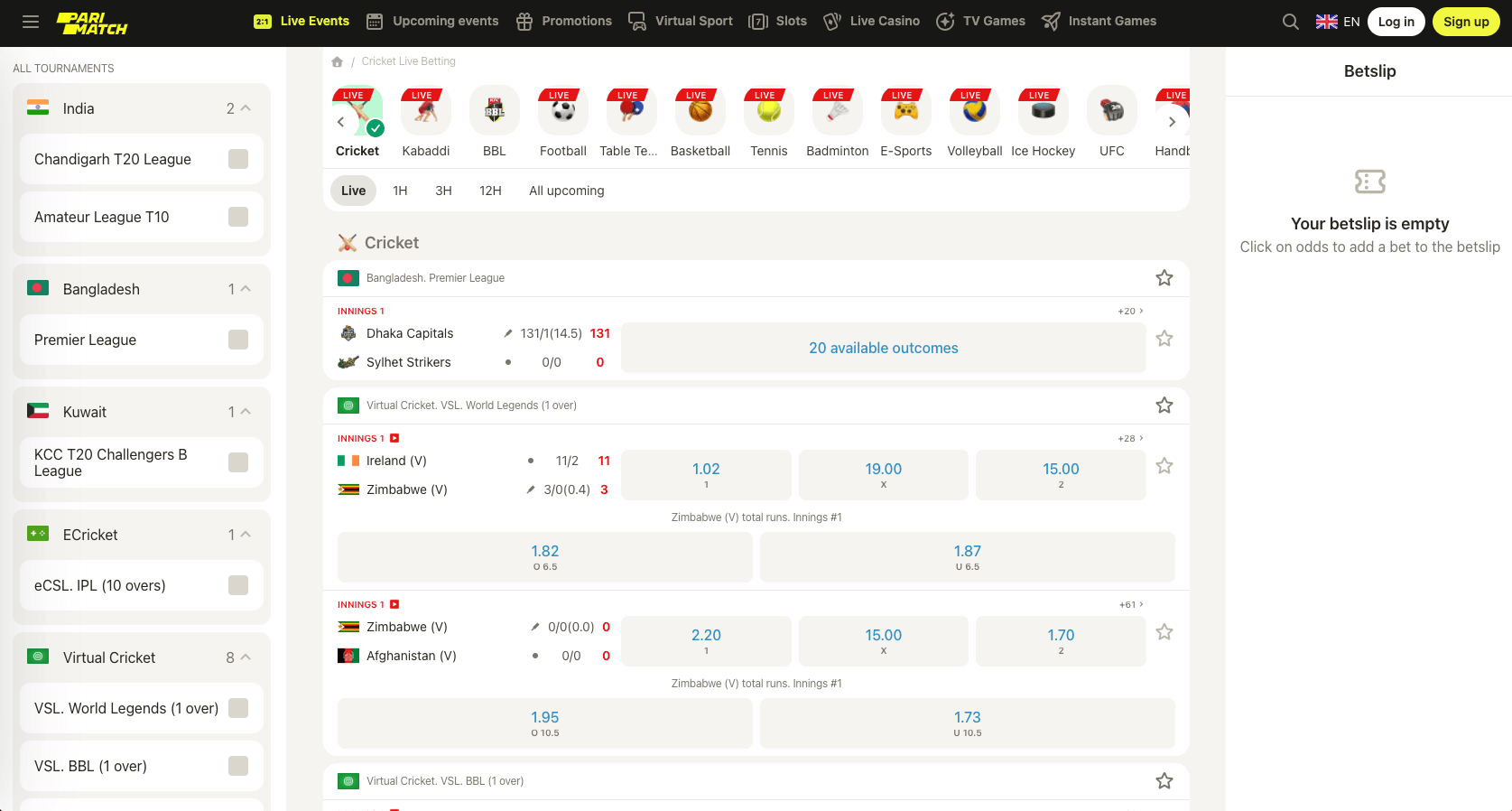 Cricket betting at Parimatch india