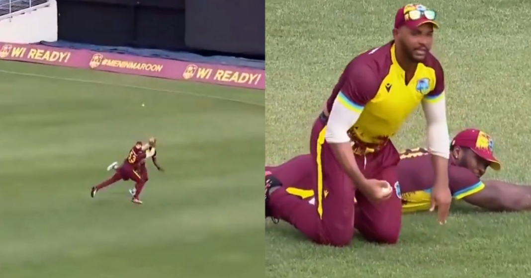 West Indies double diving catch West Indies vs South Africa T20 World Cup 2024