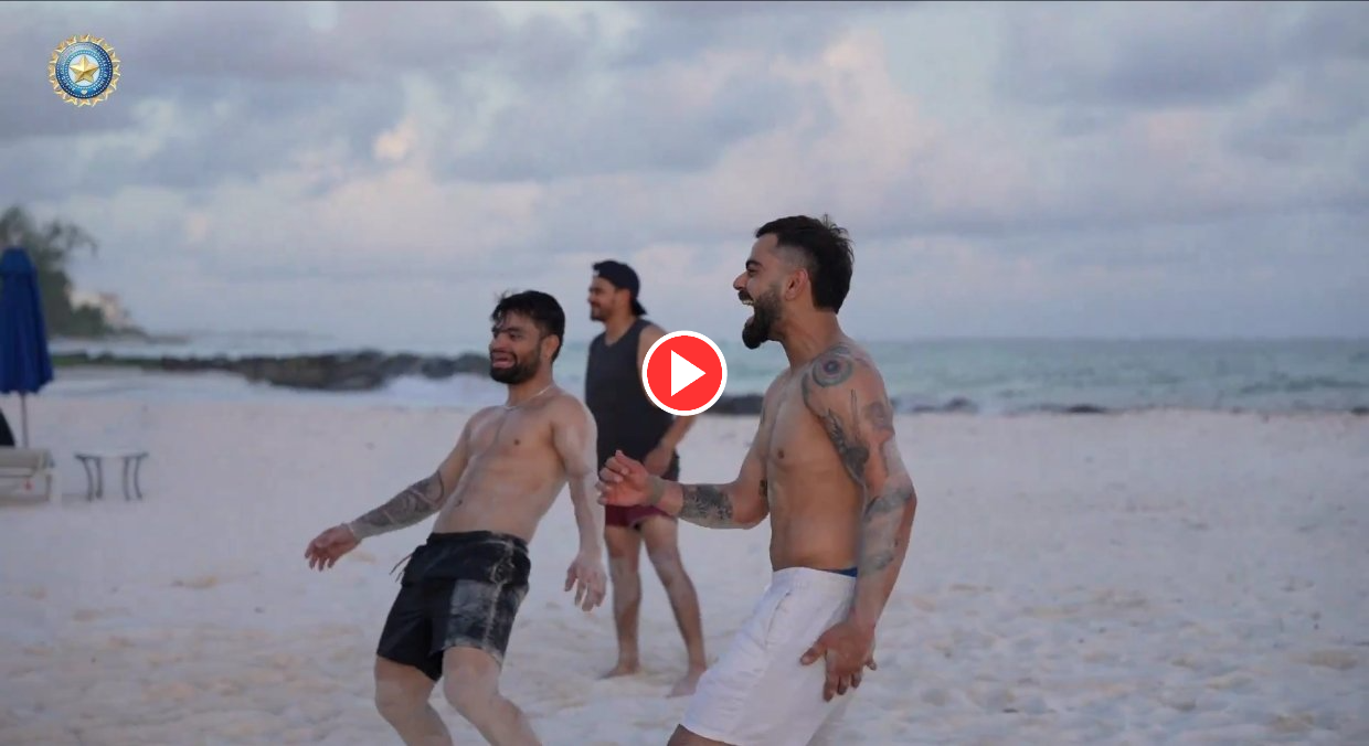 Watch: Indian Cricketers Enjoy Volleyball Game on Barbados Beach Ahead of Super 8s