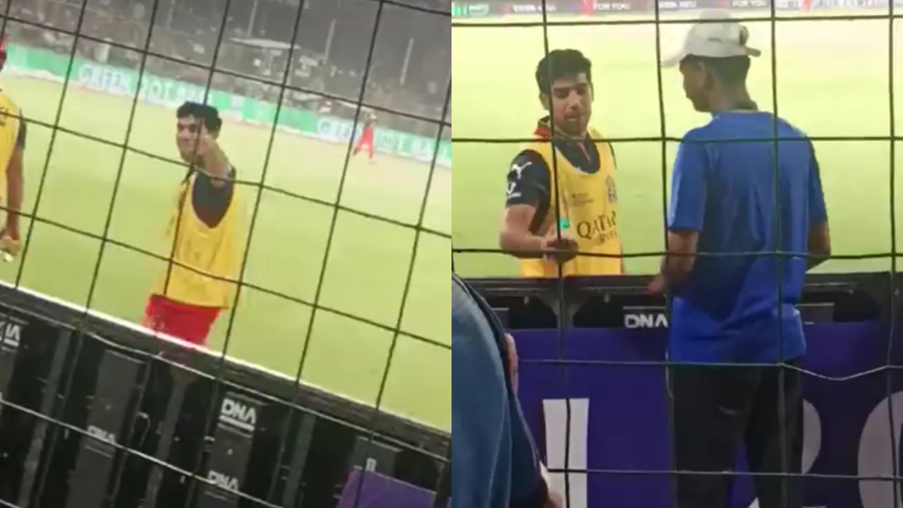 Swastik Chikara gives water to crowd at Arun Jaitley Stadium DC vs RCB IPL 2025
